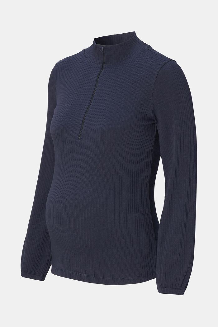 Bluzka z długim rękawem z półdługim zamkiem, bawełna organiczna, NIGHT SKY BLUE, detail image number 6