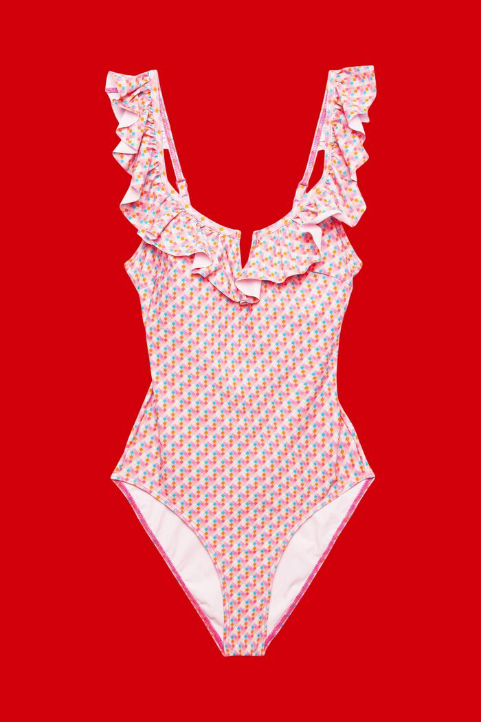 Wyściełany strój kąpielowy z wykończeniem z falbankami, PINK FUCHSIA, detail image number 4