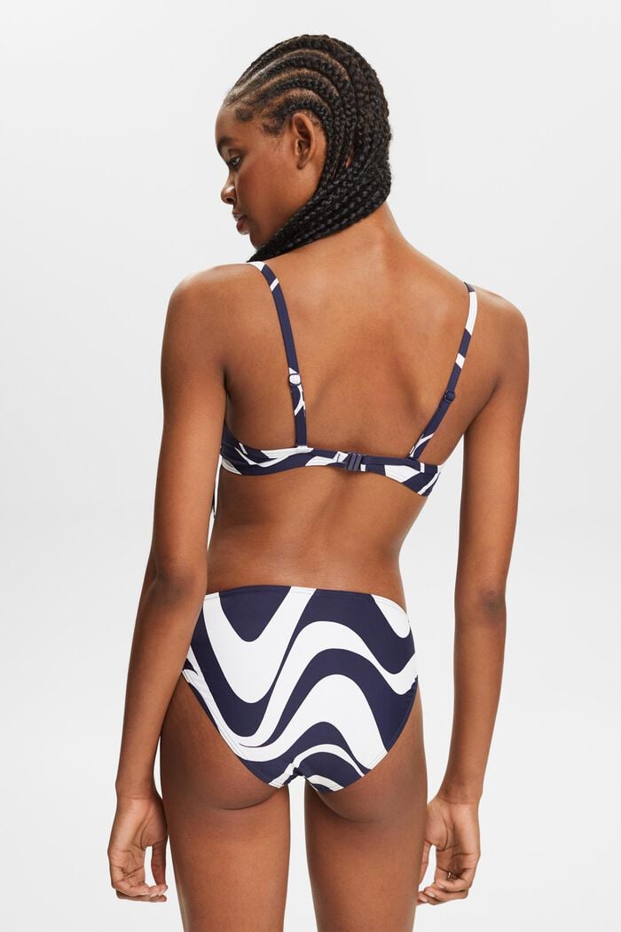 Wyściełany top bikini z fiszbinami i nadrukiem, NAVY, detail image number 3