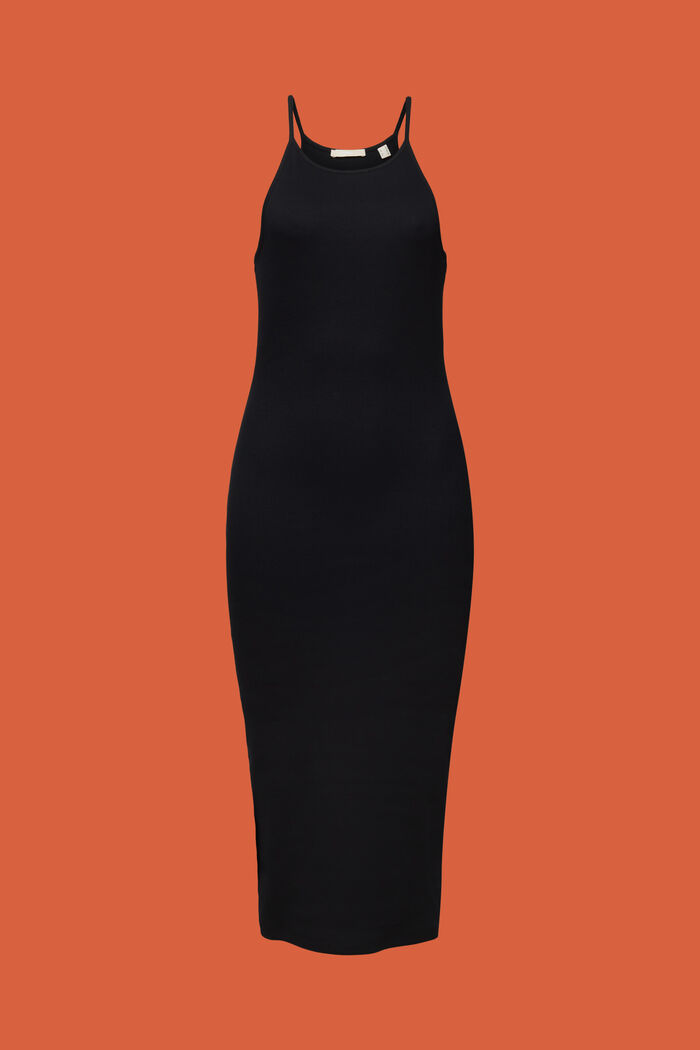 Sukienka midi na ramiączkach z mieszanki bawełnianej, BLACK, detail image number 7