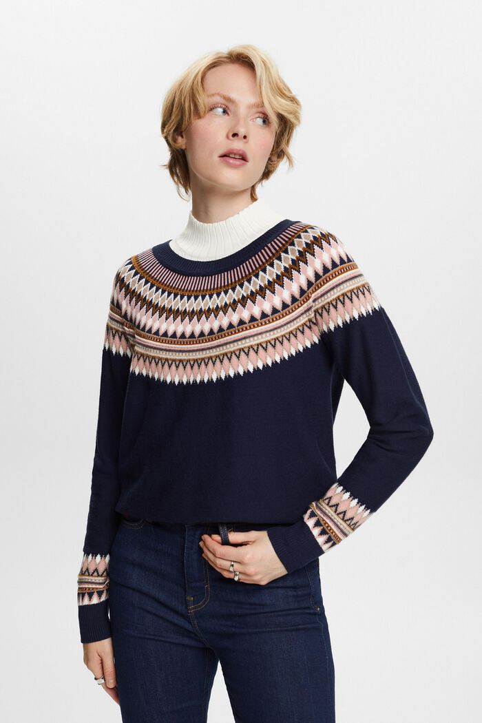 Żakardowy sweter z bawełny, NAVY, detail image number 0
