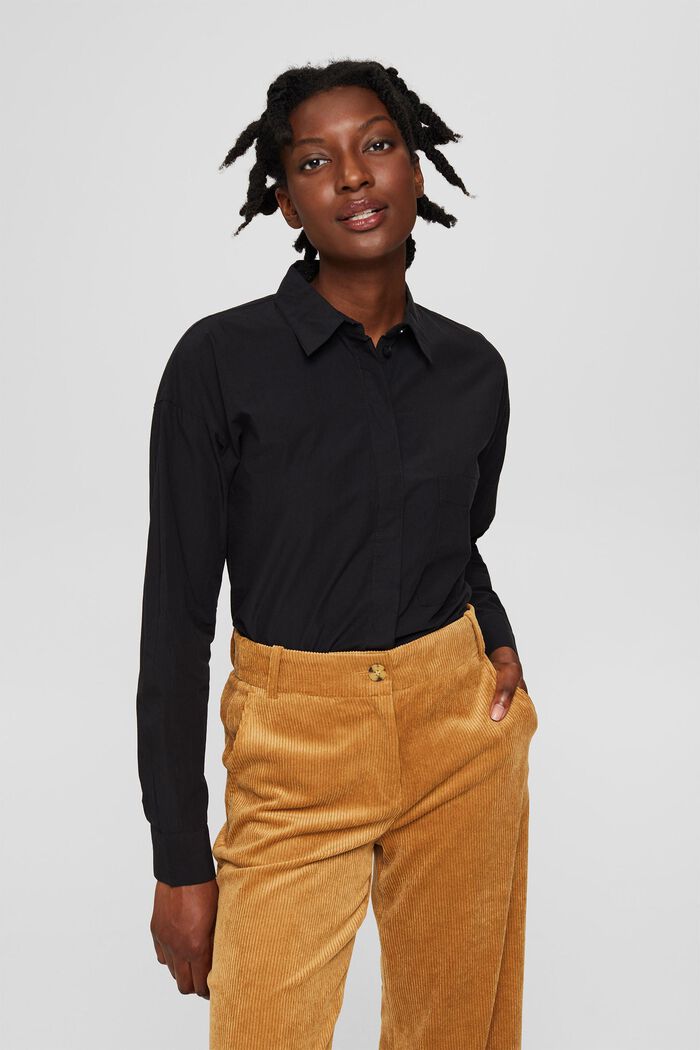 Oversizowa bluzka koszulowa ze 100% bawełny organicznej, BLACK, overview