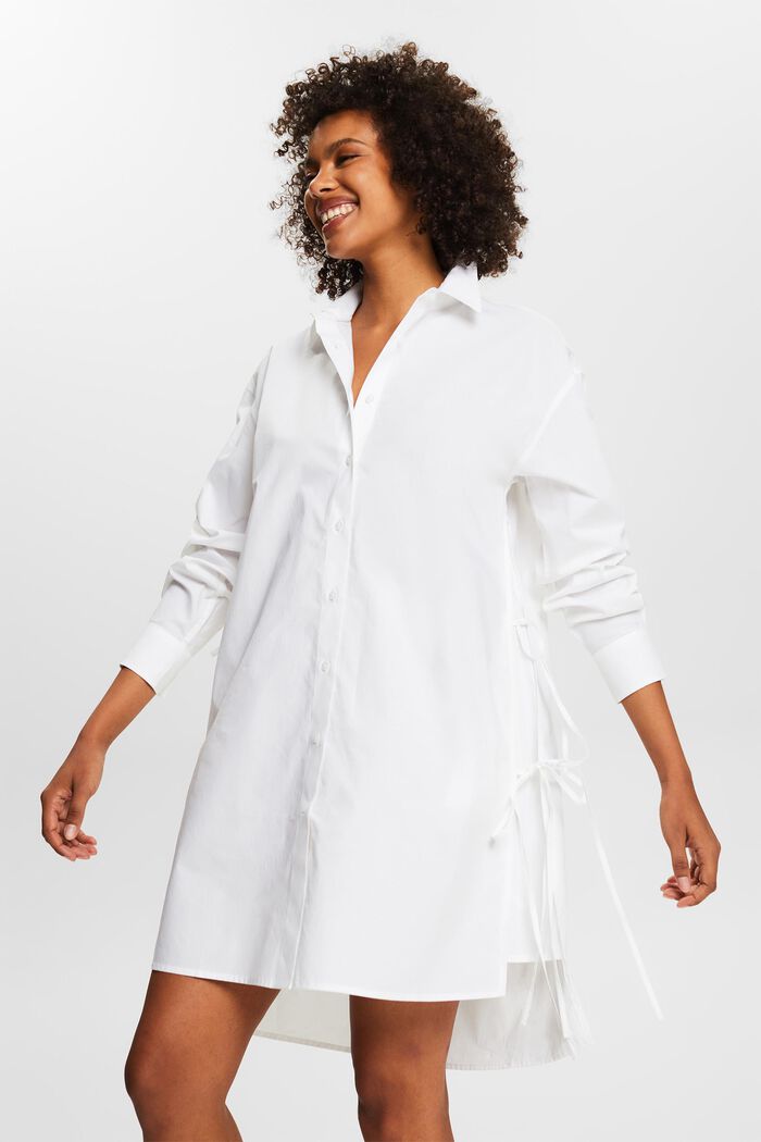 Sukienka koszulowa z popeliny z wiązaniem, WHITE, detail image number 0