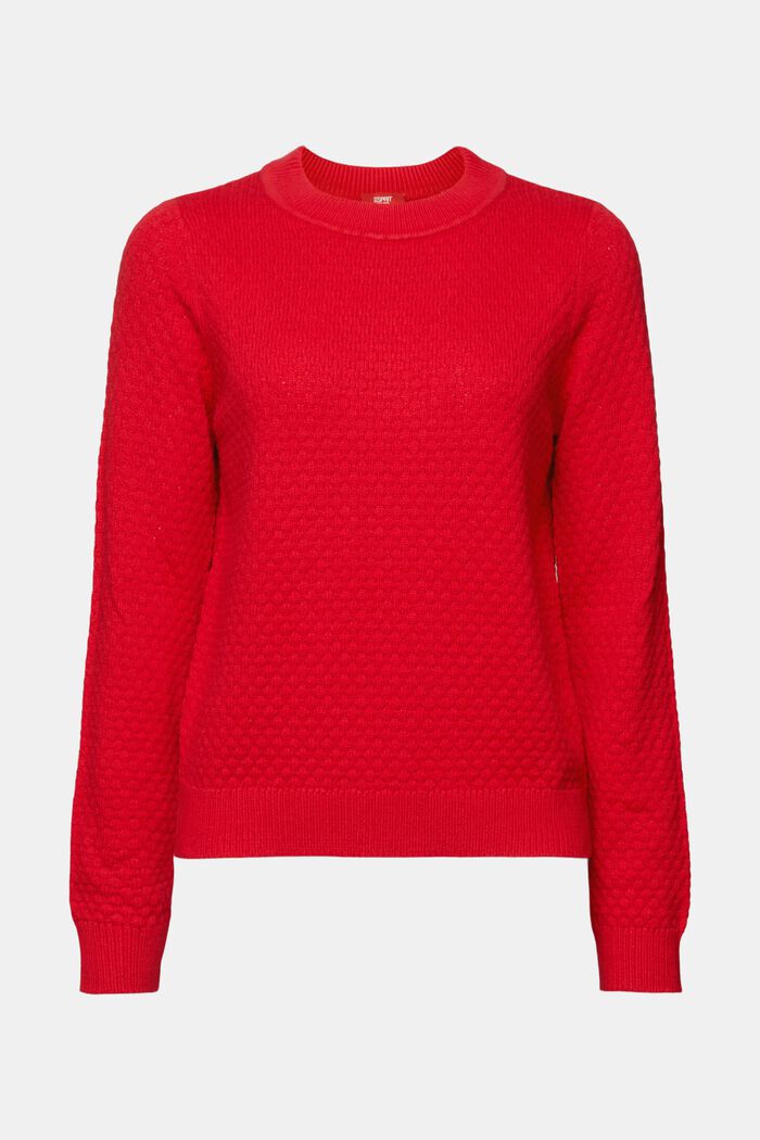 Fakturowany sweter z dzianiny, mieszanka z bawełną, DARK RED, detail image number 6