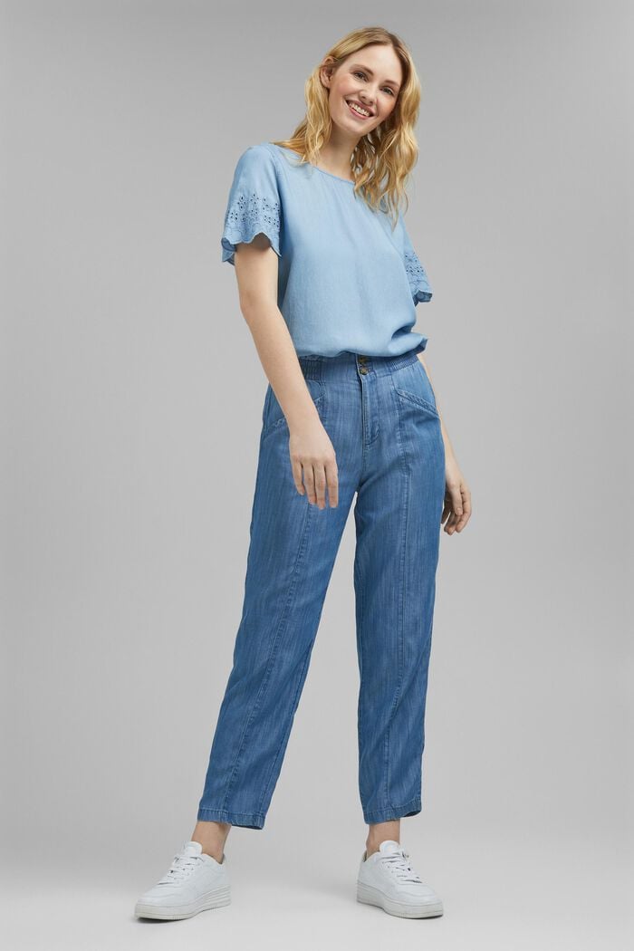 Z włókna TENCEL™: dżinsowa bluzka z haftem, BLUE LIGHT WASHED, detail image number 1