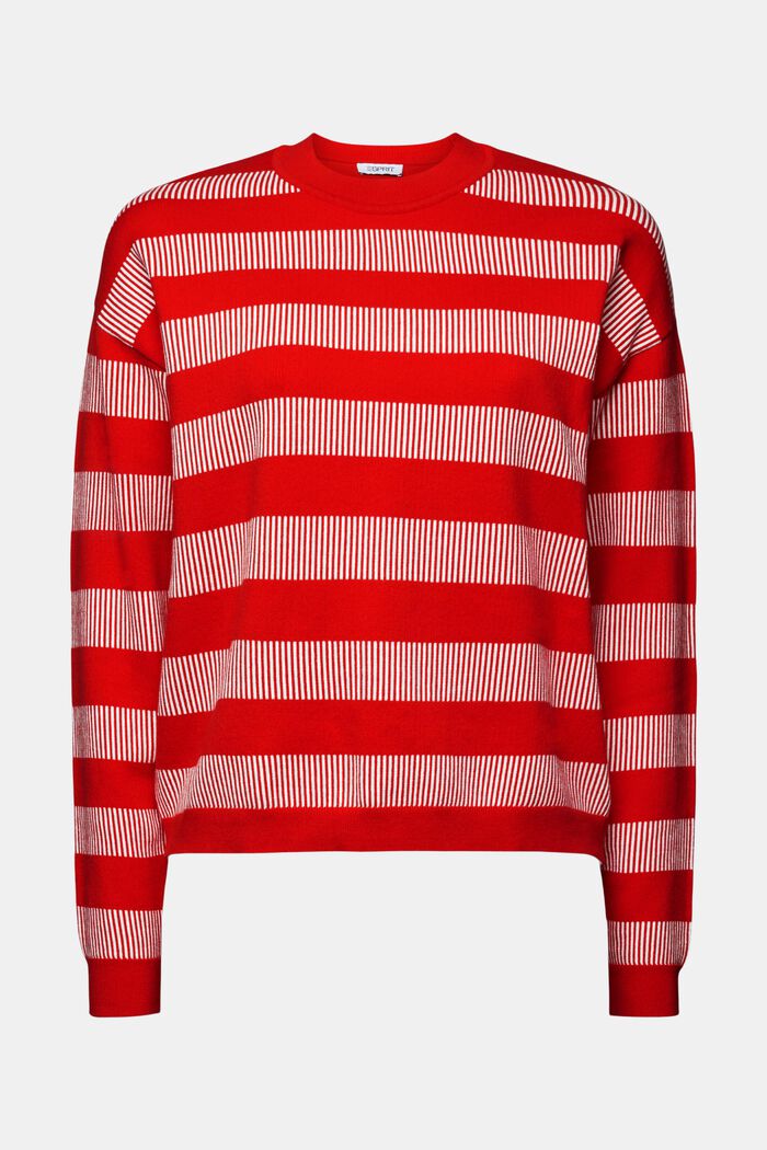 Żakardowy sweter z okrągłym dekoltem w paski, RED, detail image number 6