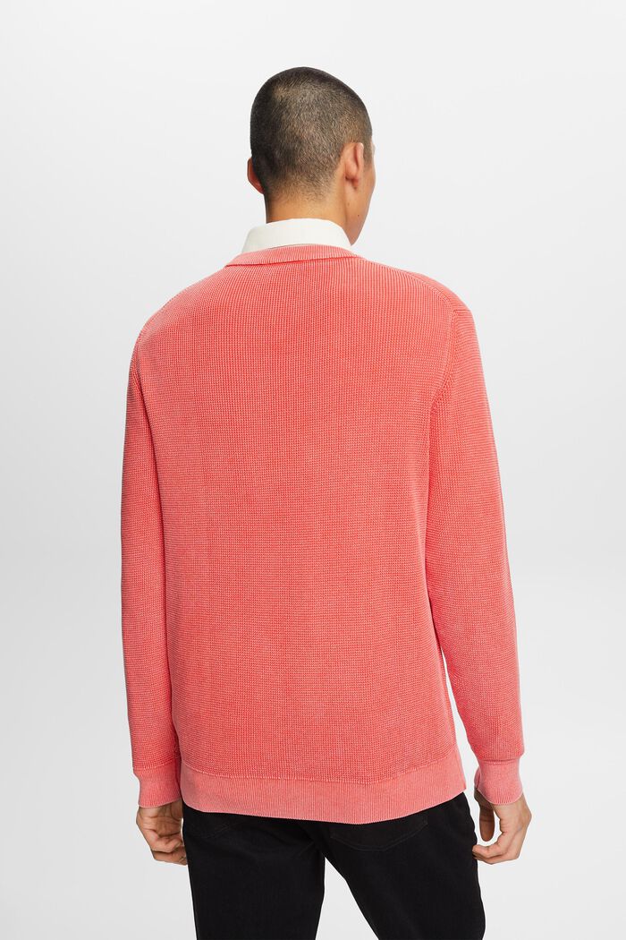 Sweter basic z okrągłym dekoltem, 100% bawełny, CORAL RED, detail image number 3