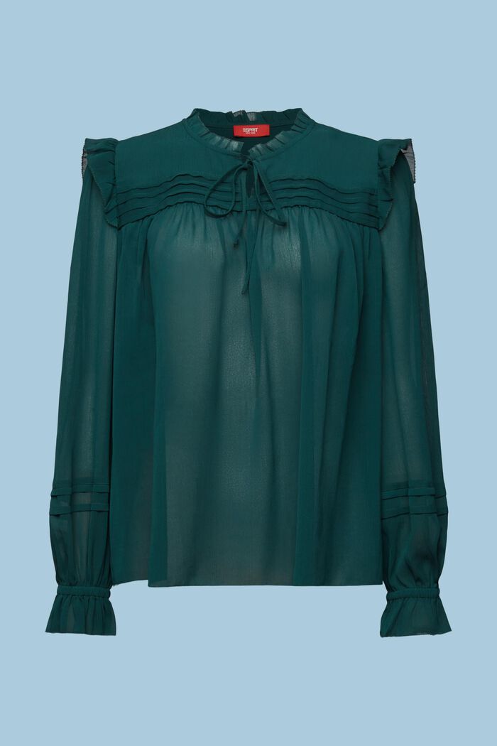 Szyfonowa bluzka z marszczeniami, EMERALD GREEN, detail image number 6