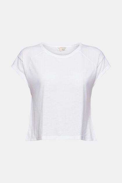 T-shirt z wstawkami z siateczki, LENZING™ ECOVERO™, WHITE, overview