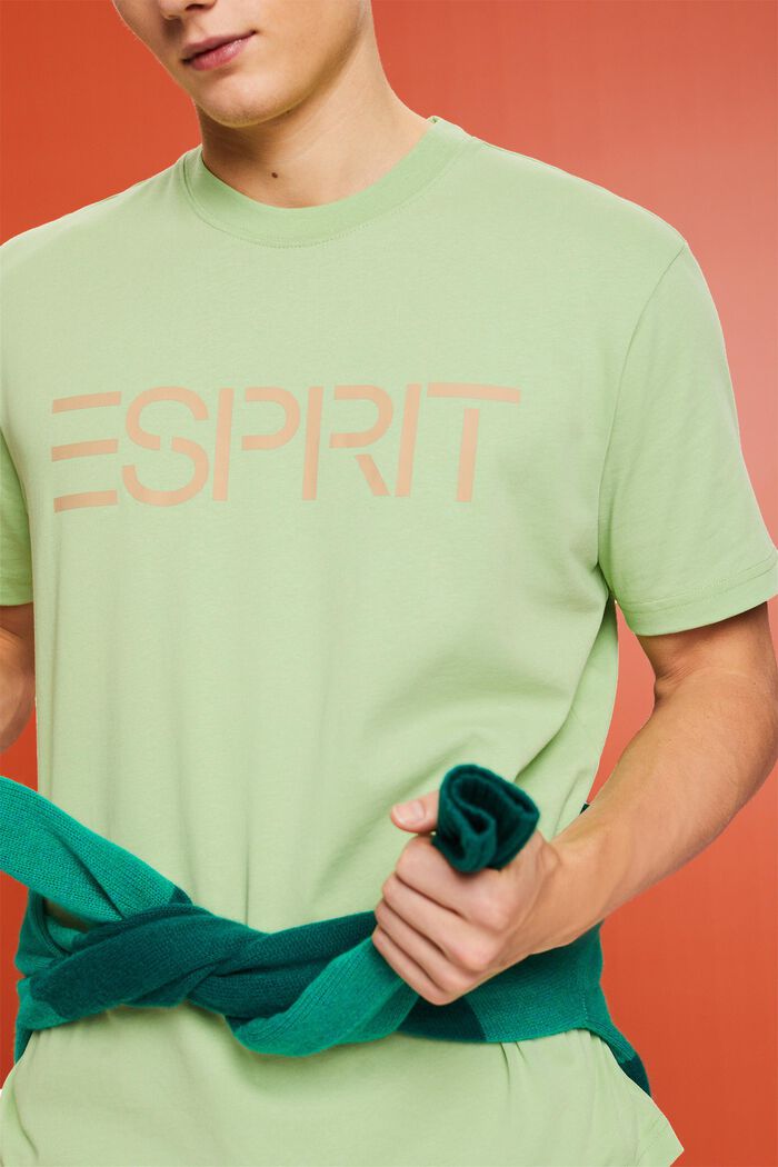 T-shirt z logo z bawełnianego dżerseju, unisex, LIGHT GREEN, detail image number 3
