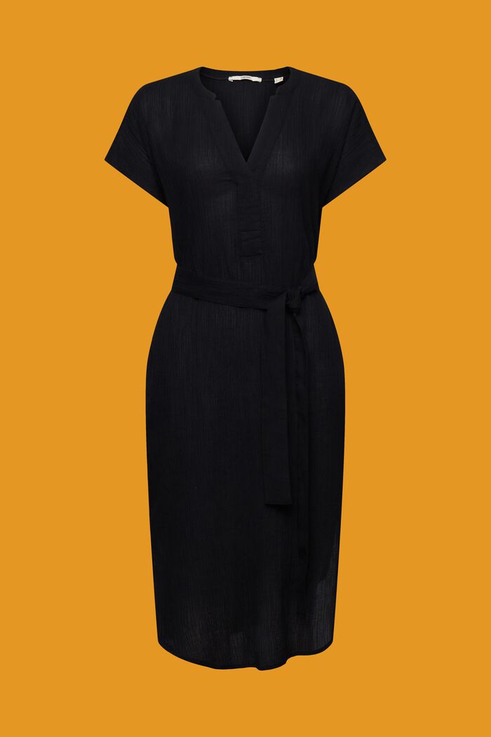 Marszczona sukienka midi z paskiem, BLACK, detail image number 7