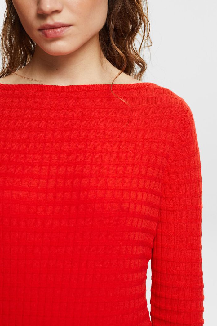 Sweter z fakturowanej dzianiny, RED, detail image number 3