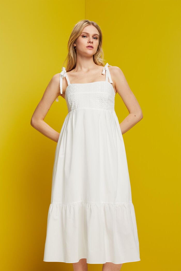Sukienka midi z haftem, LENZING™ ECOVERO™, WHITE, detail image number 0