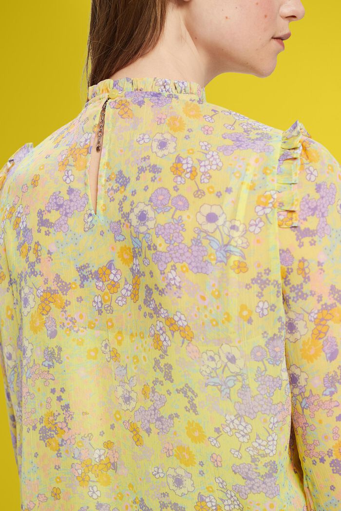 Kwiatowa bluzka szyfonowa z marszczeniami, LIGHT YELLOW, detail image number 4