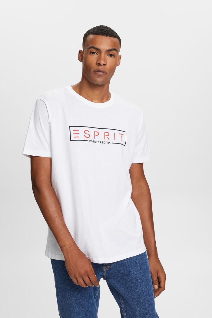 Jerseyowy T-shirt z logo, 100% bawełny, WHITE, detail image number 0