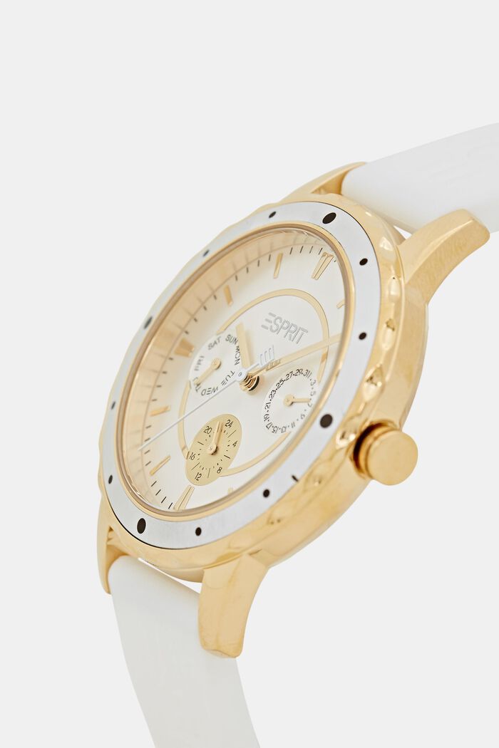 Dwukolorowy zegarek wielofunkcyjny z silikonową bransoletą, WHITE, detail image number 1