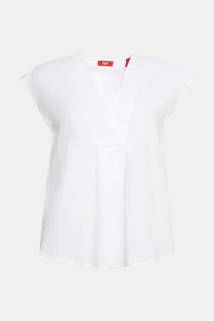 Bawełniana bluzka z dekoltem w serek w paski, WHITE, detail image number 5
