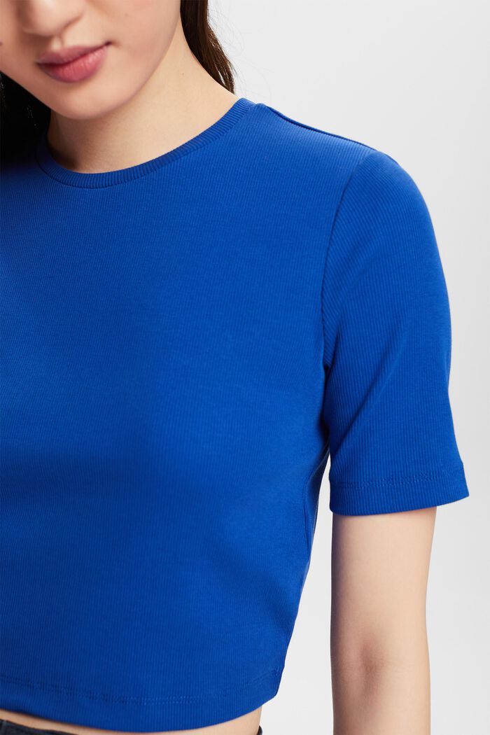 Skrócony T-shirt z prążkowanej bawełny, BRIGHT BLUE, detail image number 3