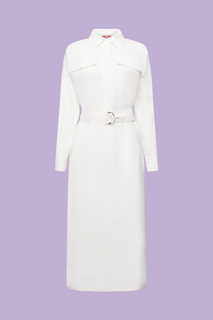 Oversizowa sukienka koszulowa midi, OFF WHITE, detail image number 6