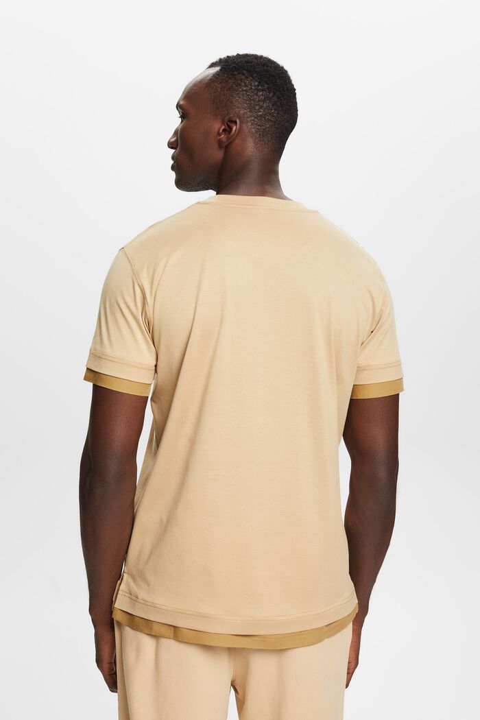 T-shirt z okrągłym dekoltem w warstwowym stylu, 100% bawełna, SAND, detail image number 3