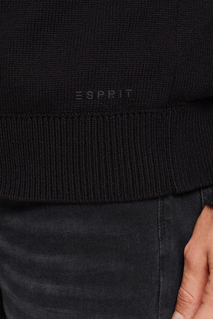 Dzianinowy sweter z dekoltem w serek, BLACK, detail image number 0