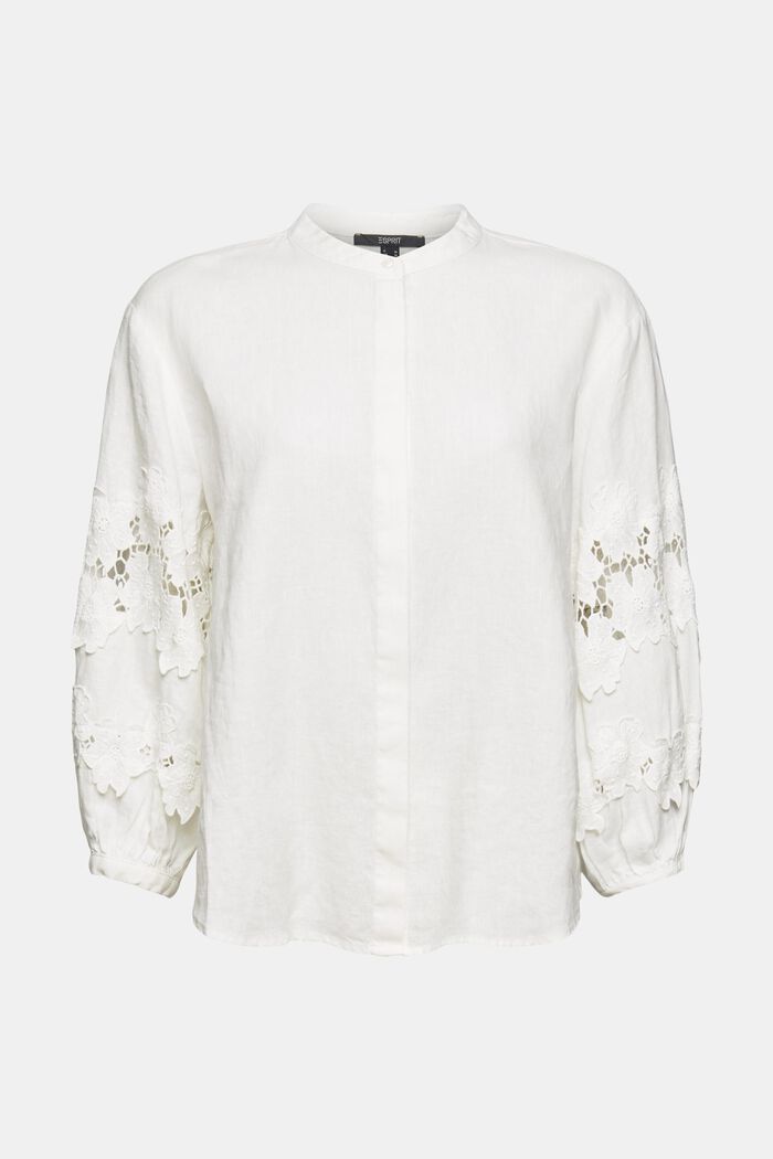 Lniana bluzka z kwiatowym haftem, OFF WHITE, detail image number 6