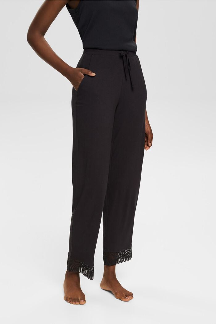 Spodnie od piżamy z koronką, LENZING™ ECOVERO™, BLACK, detail image number 0