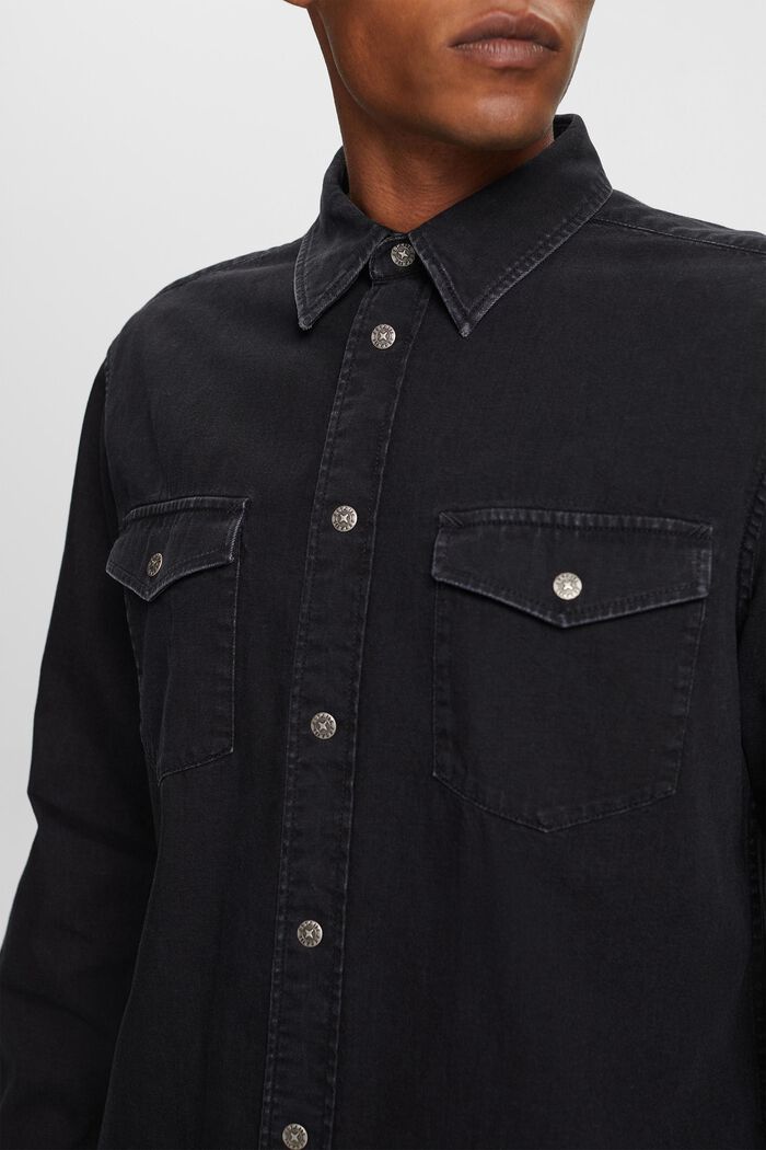 Dżinsowa koszula, 100% bawełny, BLACK DARK WASHED, detail image number 2