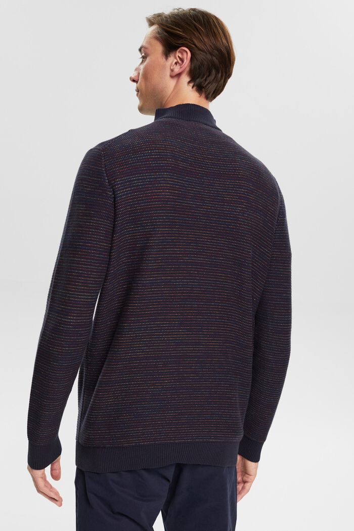Dzianinowy sweter w kolorowe paski z zamkiem do połowy długości, NAVY, detail image number 3