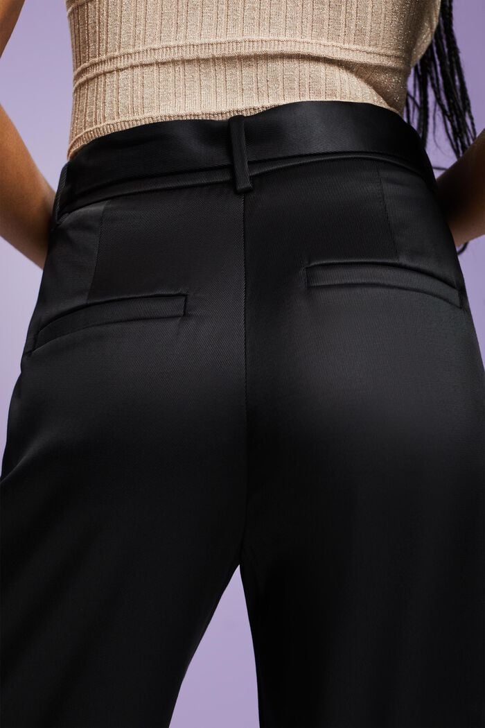 Satynowe spodnie z szerokimi nogawkami, BLACK, detail image number 3