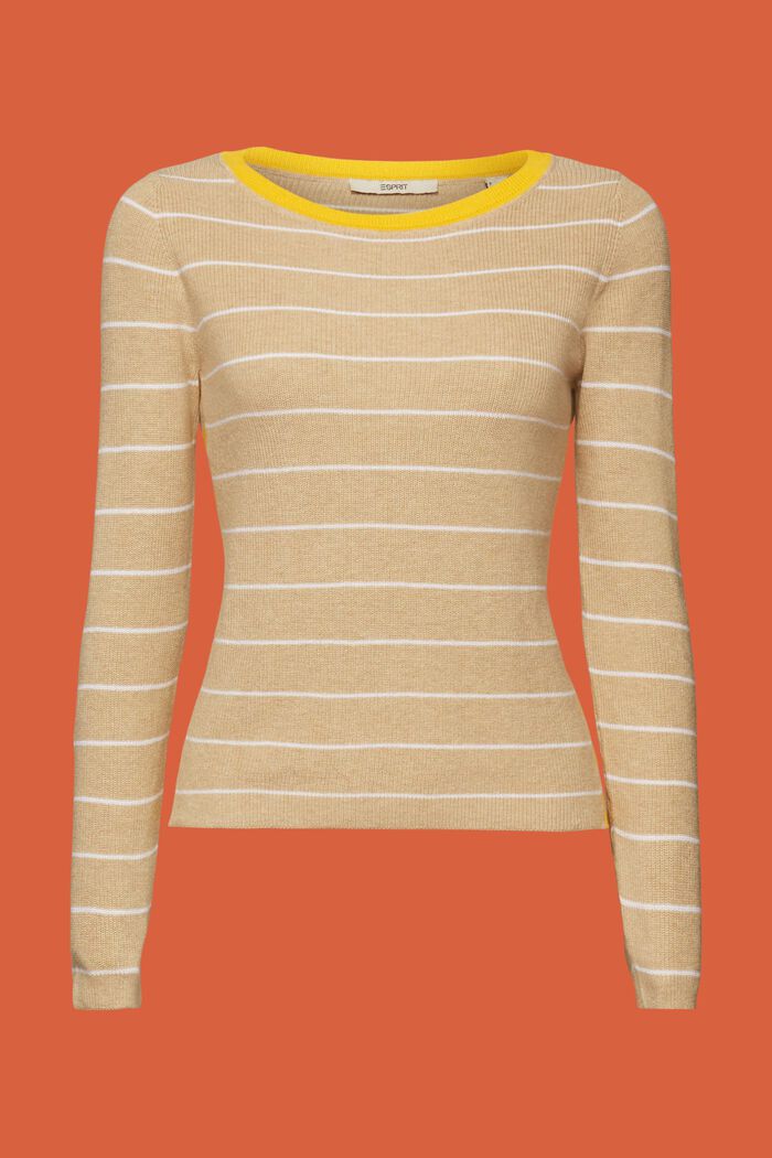 Sweter w paski z bawełnianej dzianiny, SAND, detail image number 5