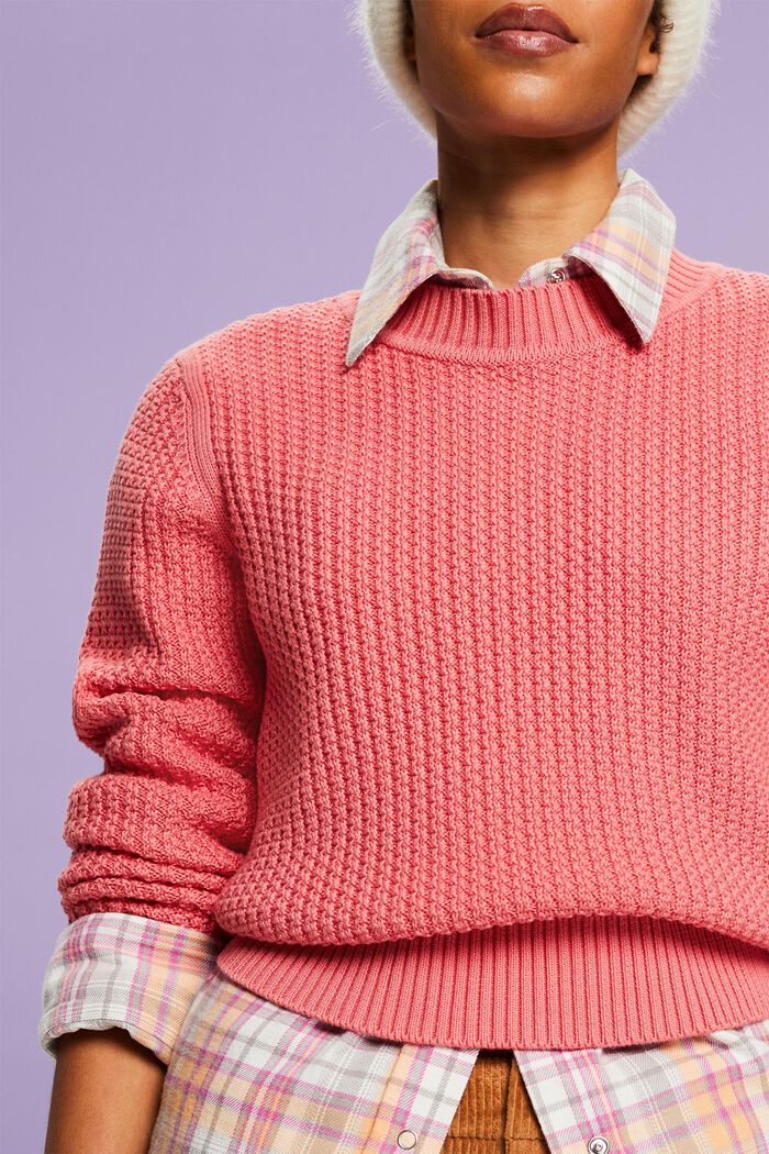 Sweter z okrągłym dekoltem z fakturowanej dzianiny, PINK, detail image number 2