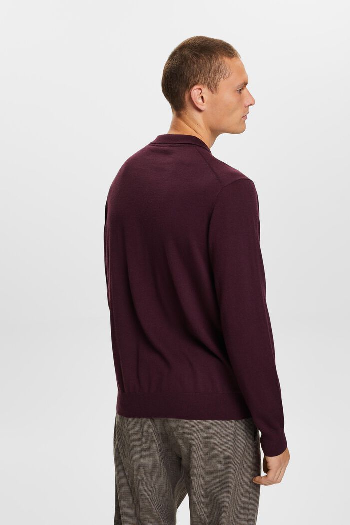 Sweter polo z wełny, AUBERGINE, detail image number 3