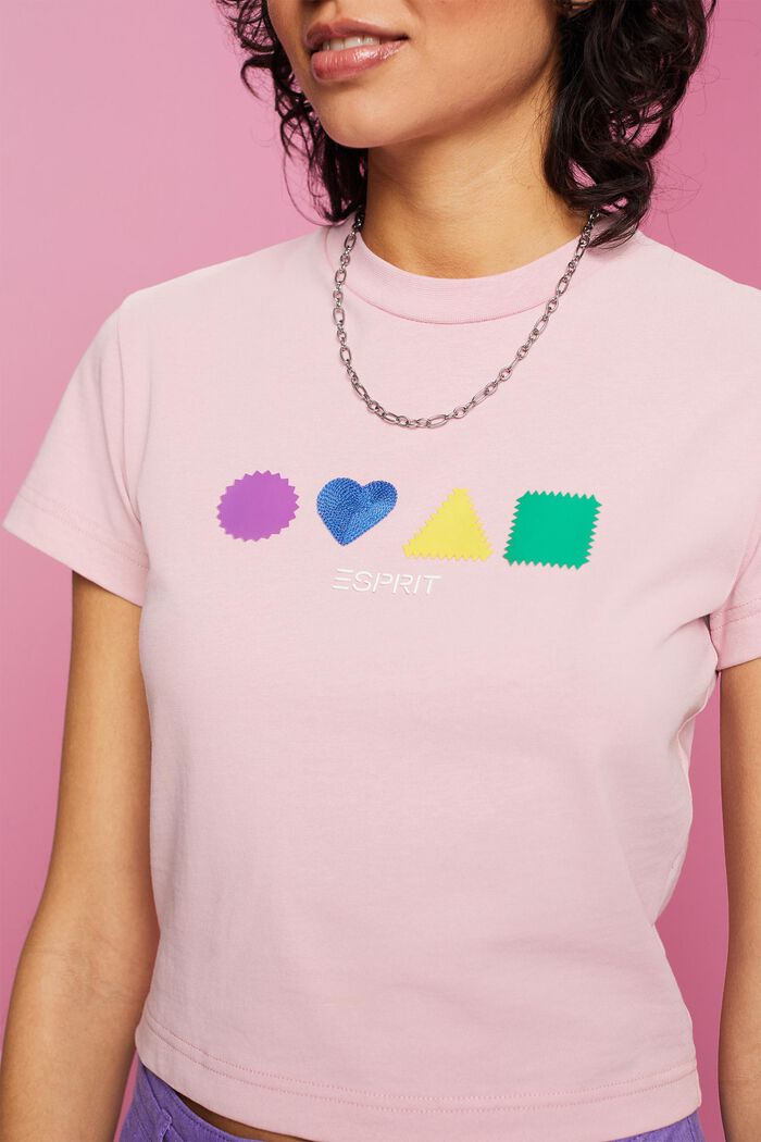 T-shirt z bawełny organicznej w geometryczny wzór, PINK, detail image number 2