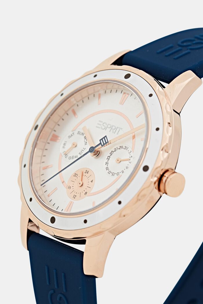 Dwukolorowy zegarek wielofunkcyjny z silikonową bransoletą, NAVY, detail image number 1