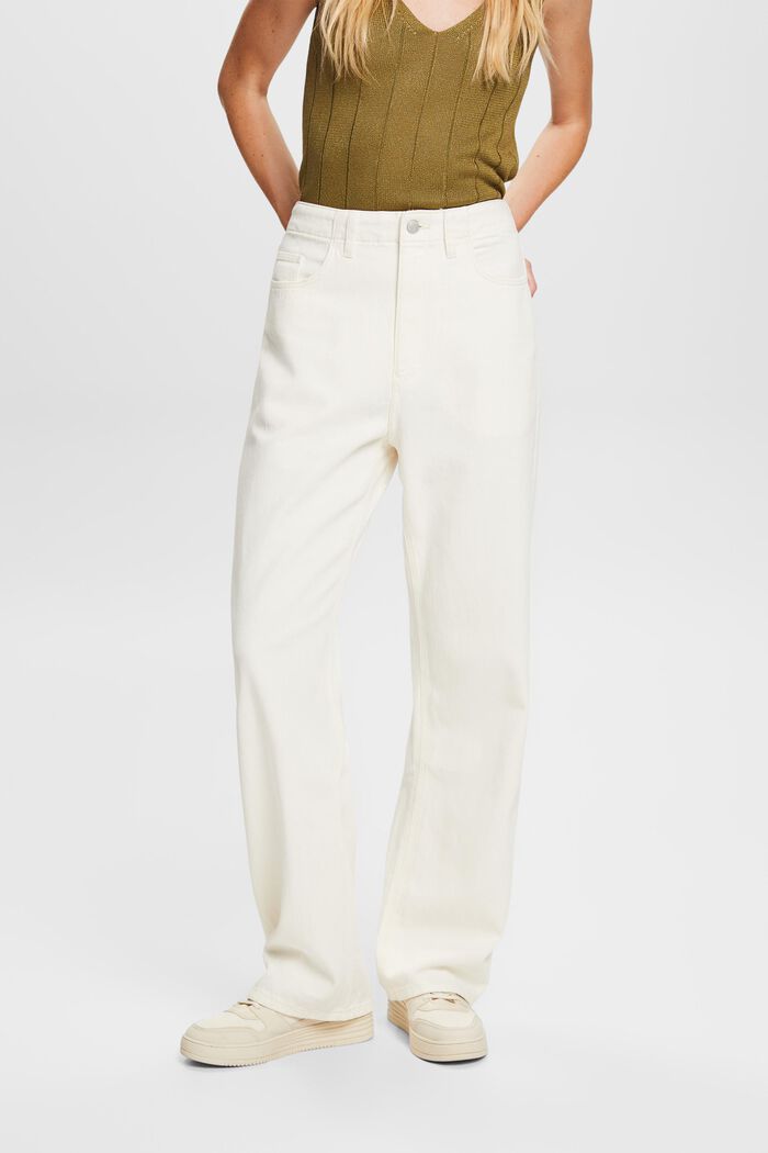 Spodnie z diagonalu z szerokimi nogawkami, 100% bawełna, OFF WHITE, detail image number 0