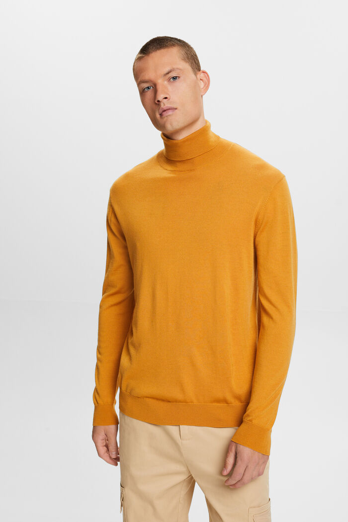 Sweter z półgolfem z wełny merynosowej, HONEY YELLOW, detail image number 1