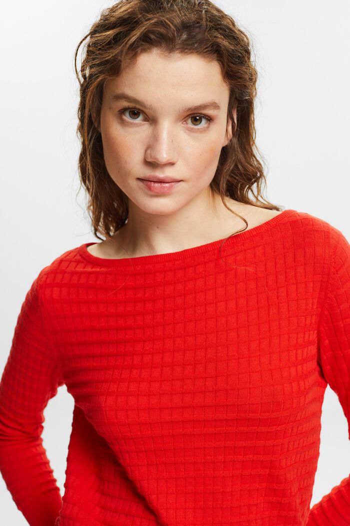 Sweter z fakturowanej dzianiny, RED, detail image number 0