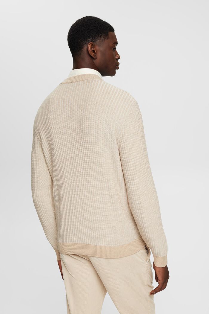 Dwukolorowy sweter z prążkowanej dzianiny, LIGHT TAUPE, detail image number 3