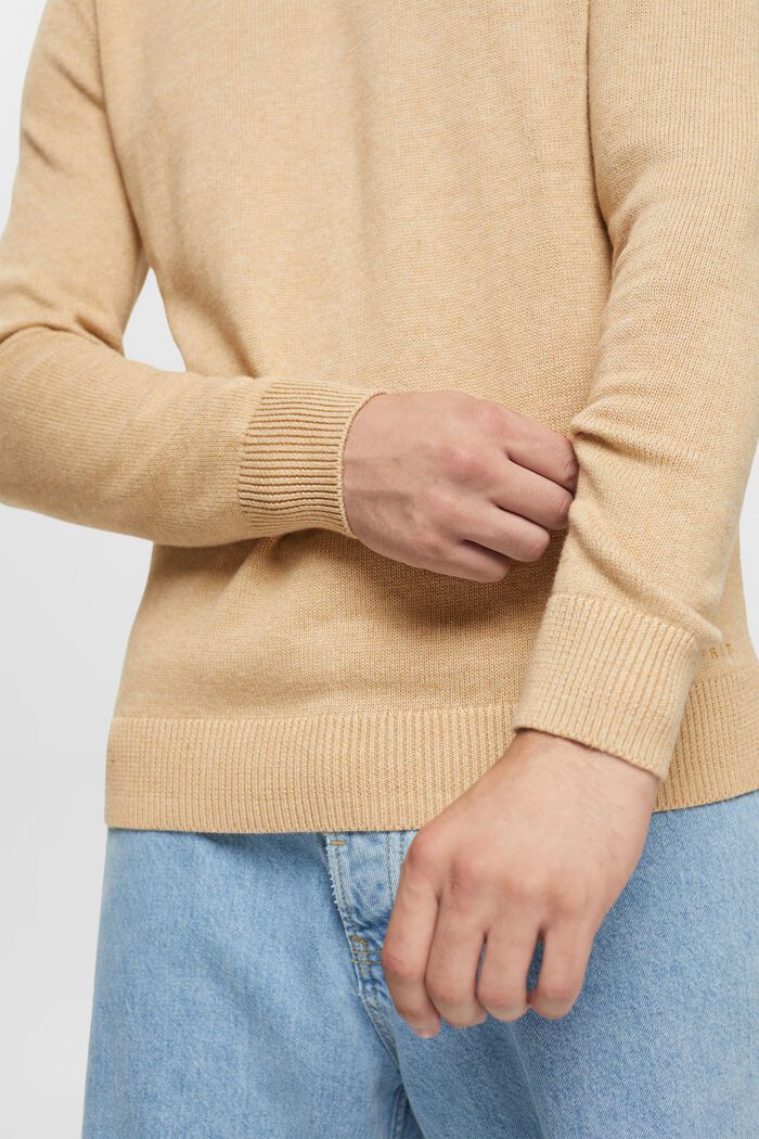 Dzianinowy sweter z ekologicznej bawełny, BEIGE, detail image number 0