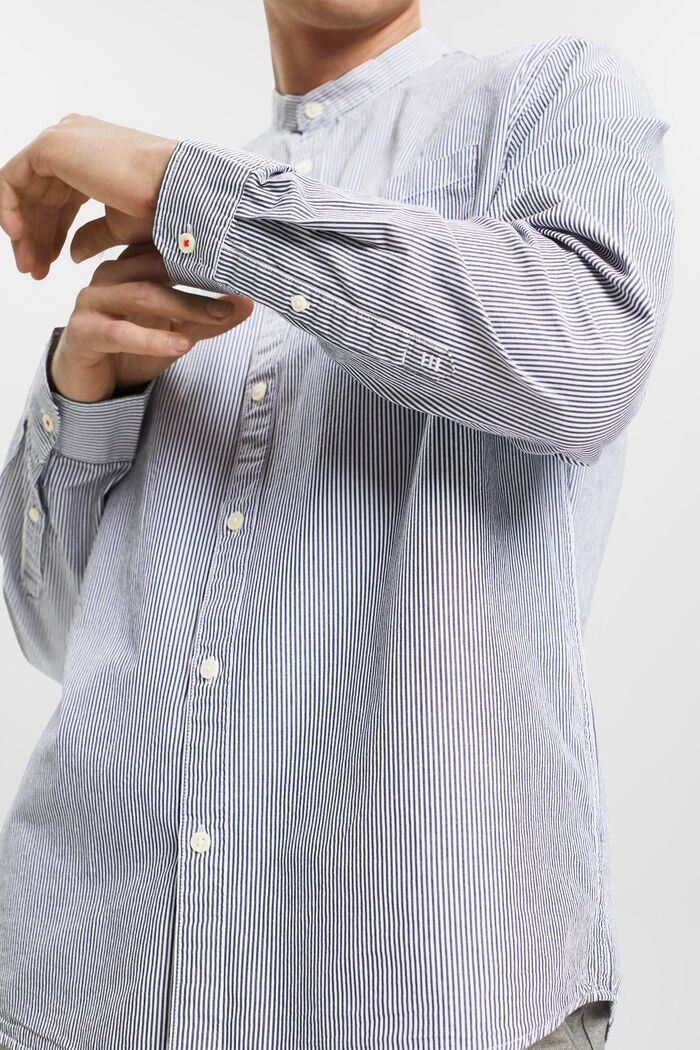 Bawełniana koszula w prążki ze stójką, NAVY, detail image number 2