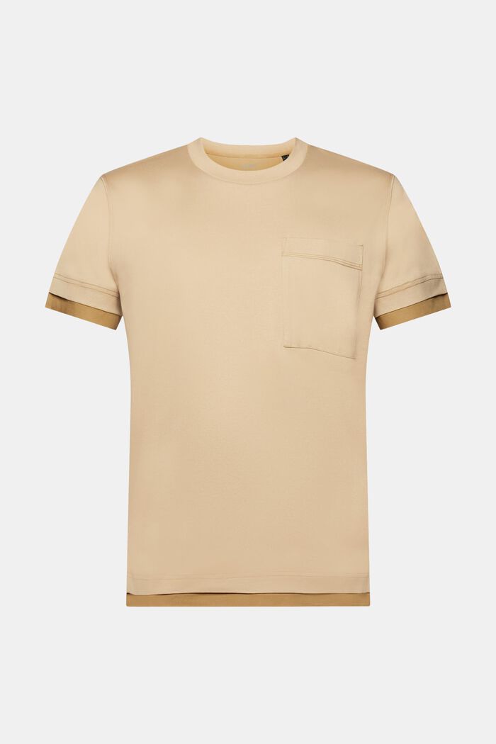 T-shirt z okrągłym dekoltem w warstwowym stylu, 100% bawełna, SAND, detail image number 6