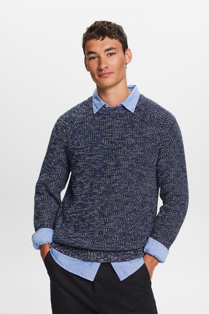 Bawełniany sweter z prążkowanej dzianiny, PETROL BLUE, detail image number 1