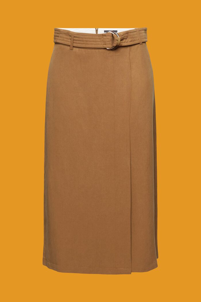 Sukienka midi z paskiem z mieszanki lnianej, PALE KHAKI, detail image number 7