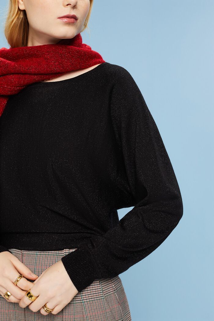 Sweter z rękawami à la nietoperz i połyskiem, LENZING™ ECOVERO™, BLACK, detail image number 3