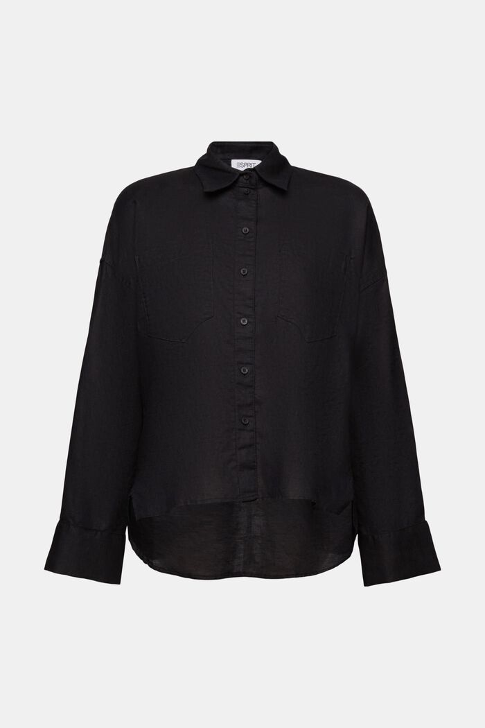Bluzka koszulowa z lnu i bawełny, BLACK, detail image number 6