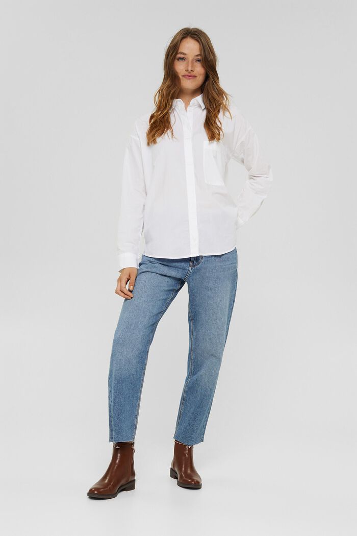 Oversizowa bluzka koszulowa ze 100% bawełny organicznej, WHITE, detail image number 5