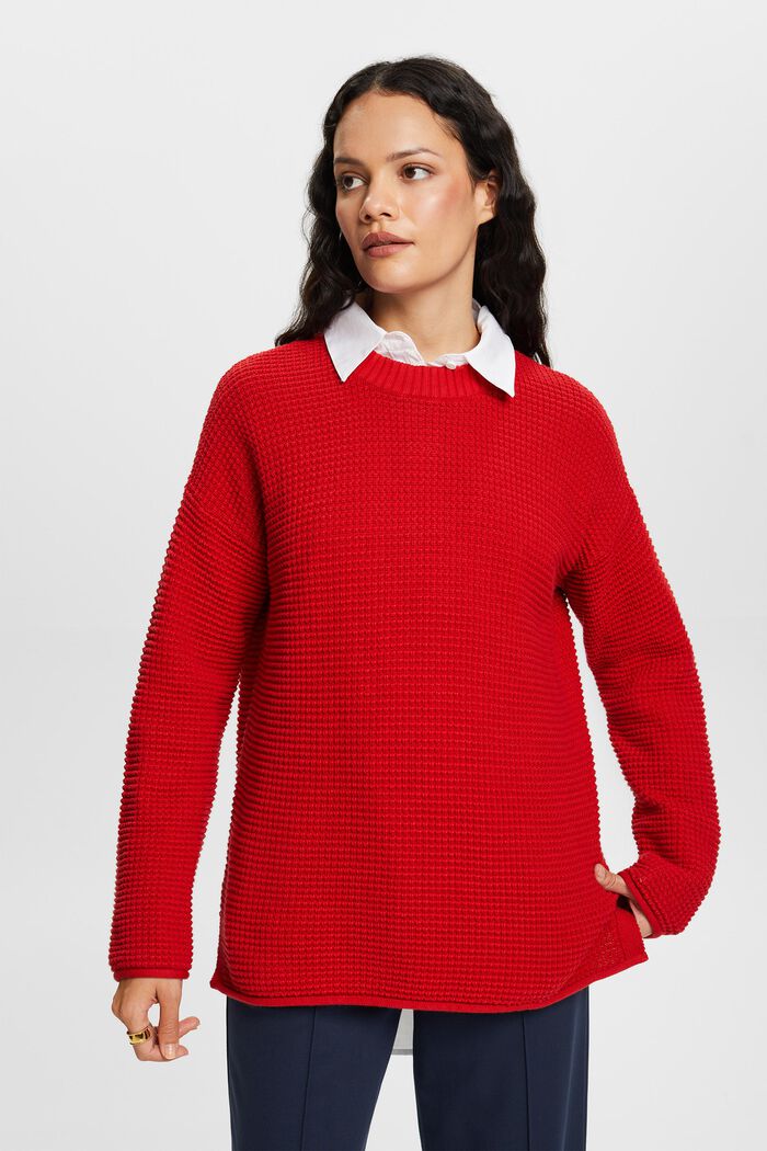 Sweter z fakturalnej dzianiny, DARK RED, detail image number 1