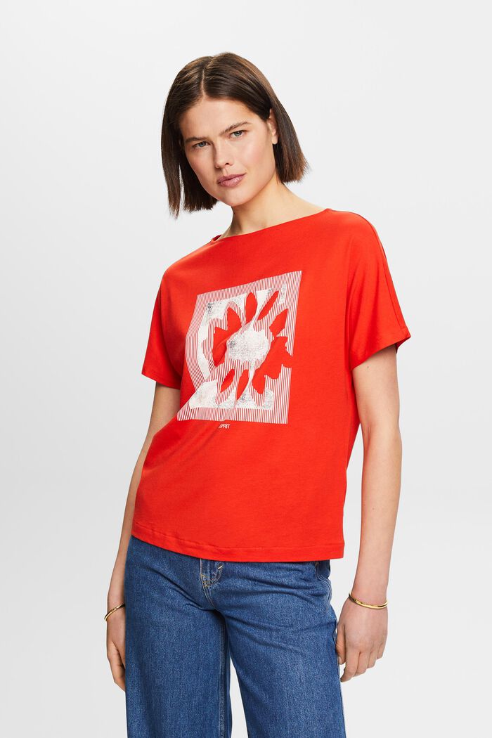 Dżersejowy T-shirt z nadrukiem z przodu, RED, detail image number 0