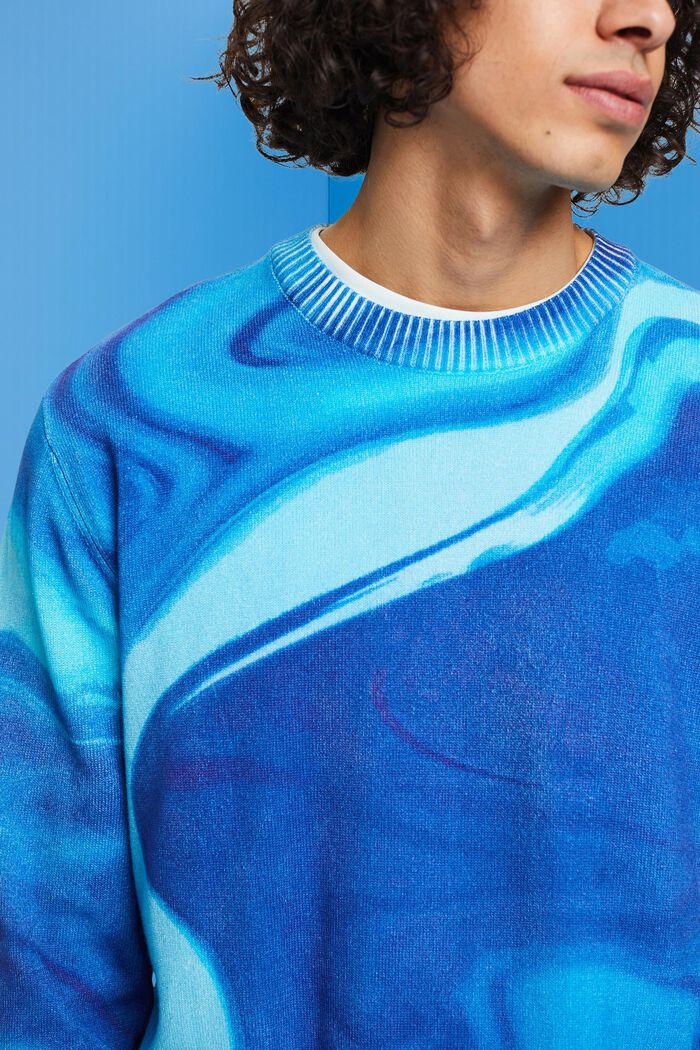 Bawełniany sweter ze wzorem na całej powierzchni, BLUE, detail image number 2